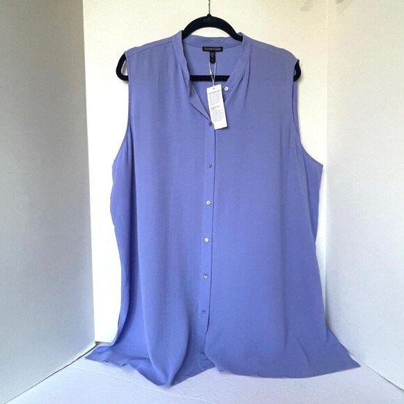Eileen Fisher Silk Georgette Sleeveless Shirt Womens 2X Button Up Lightweight - Picture 3 of 5